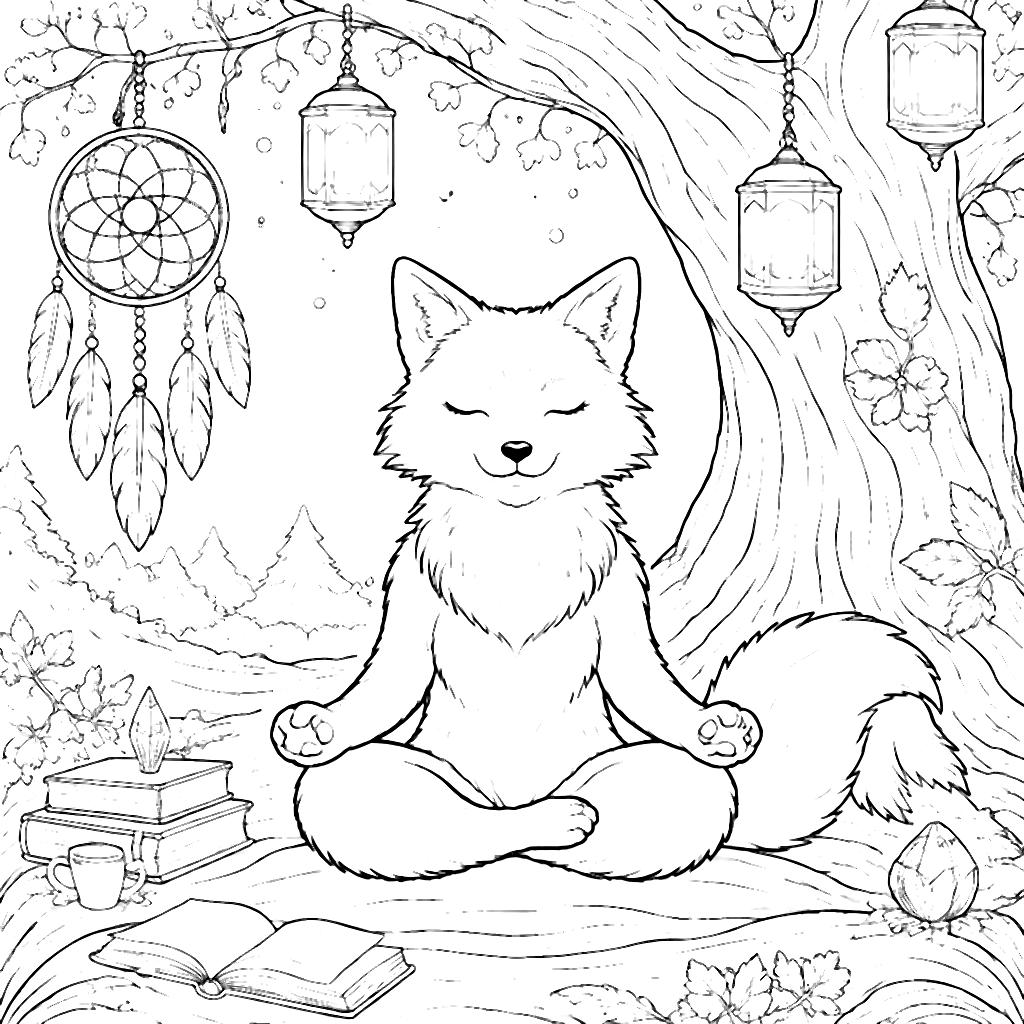 Zorro Pensativo Meditando en el Bosque Encantado – dibujo para colorear e imprimir