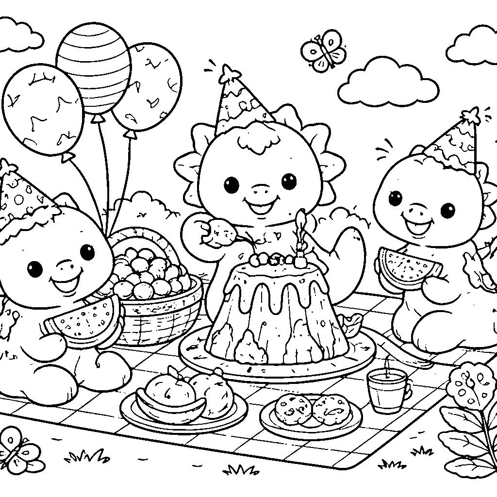 Iloinen dinojen piknik