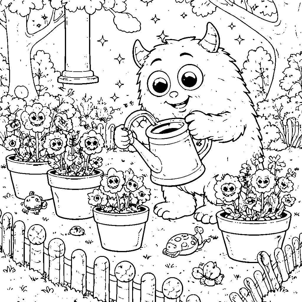 Monstre jardinier curieux - Page de coloriage