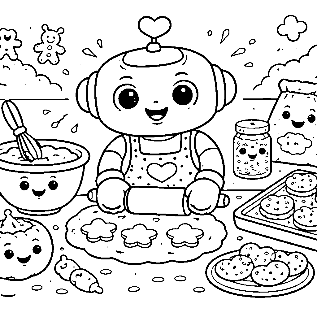 Page de coloriage d'un robot amical