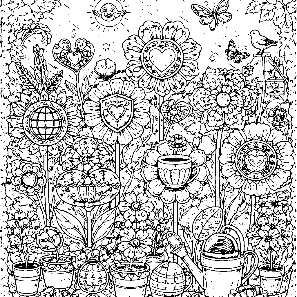 Coloriage d'un jardin d'amour pour maman