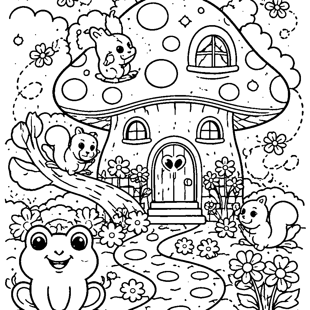 Page de coloriage d'une cabane dans un arbre