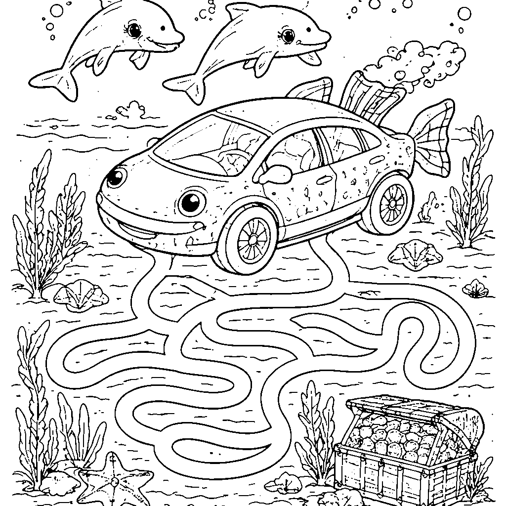 Coloriage d'une voiture sous-marine fantastique – coloriage à imprimer