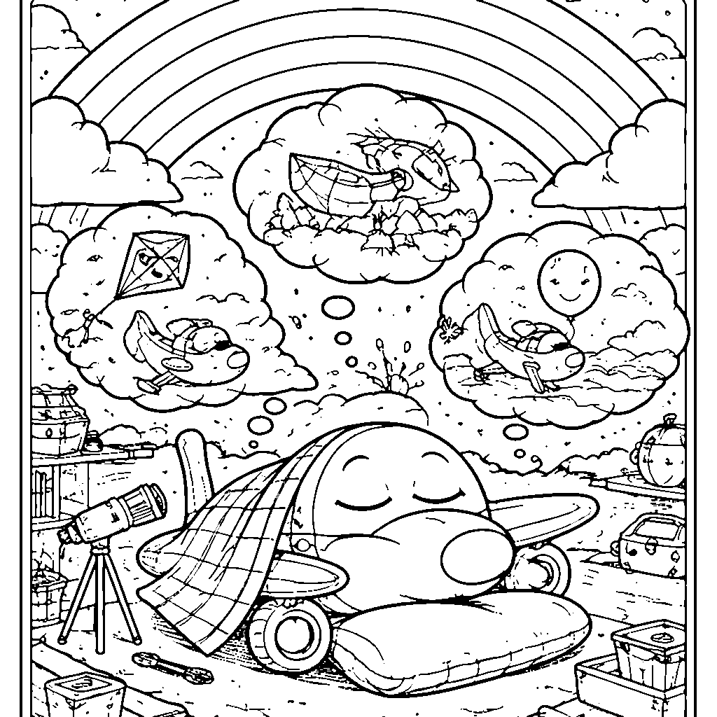 L'avion curieux : un voyage coloré dans le ciel – coloriage à imprimer