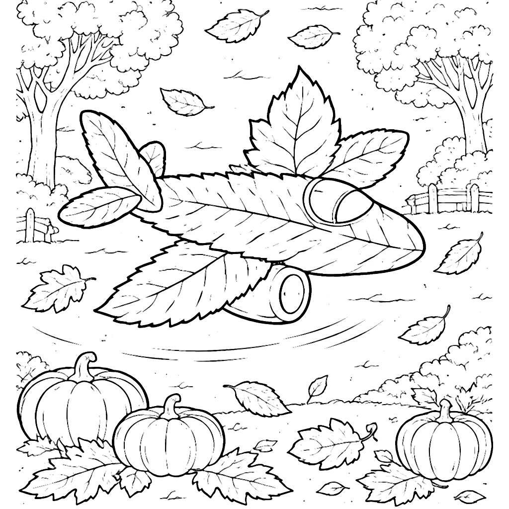 Avions en feuilles d'automne à colorier – coloriage à imprimer