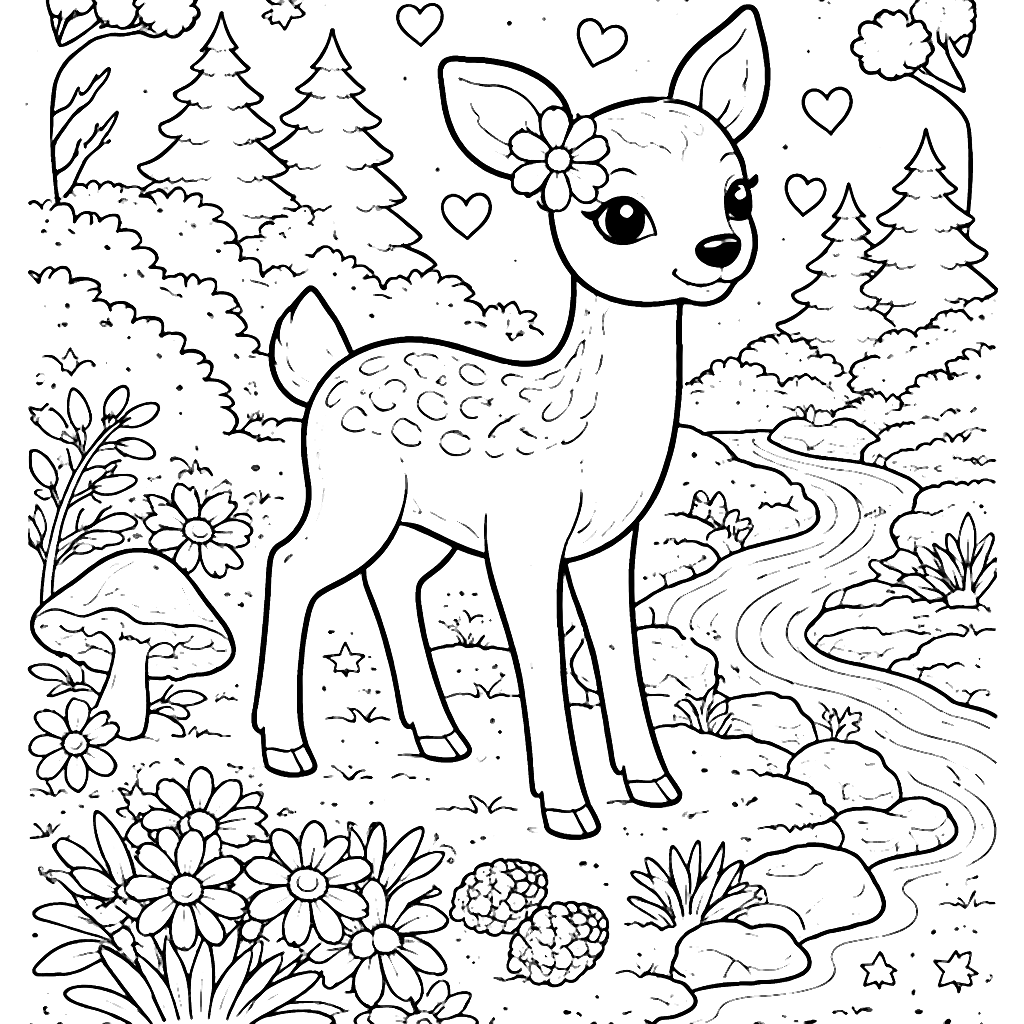 Coloriage d'un cerf amical dans une clairière d'automne – coloriage à imprimer