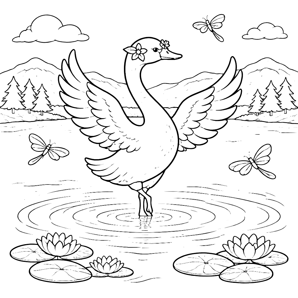 Coloriage d'un cygne gracieux sur un lac serein – coloriage à imprimer