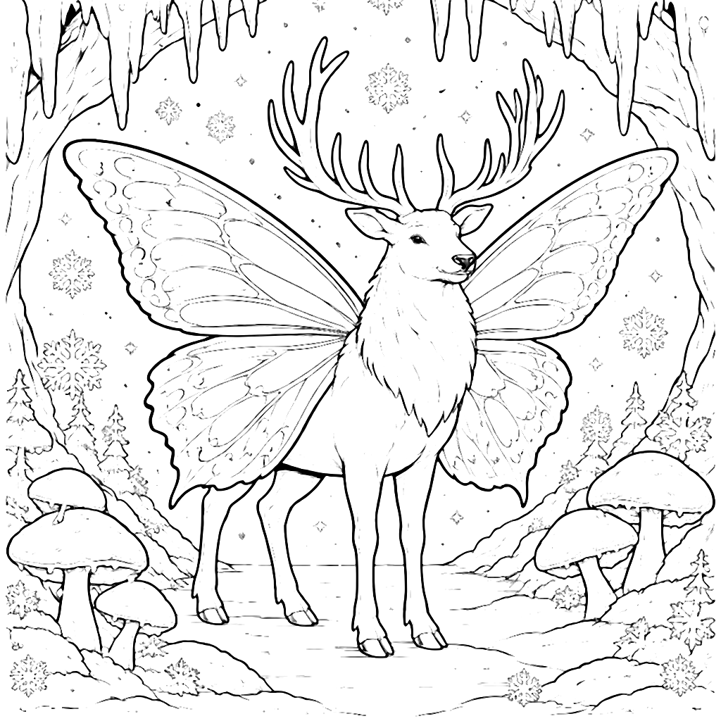 Coloriage d'un majestueux élan avec des ailes de papillon – coloriage à imprimer