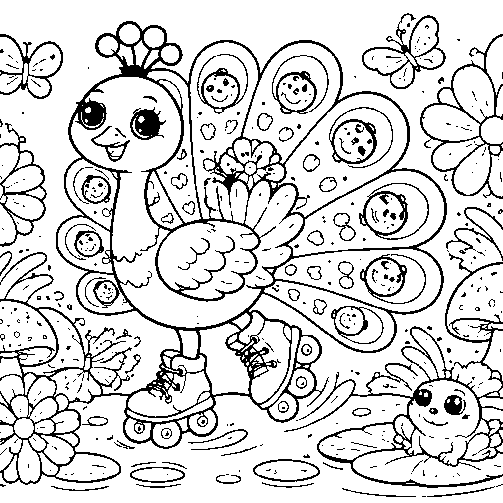 Coloriage d'un paon gracieux dans un jardin exotique – coloriage à imprimer