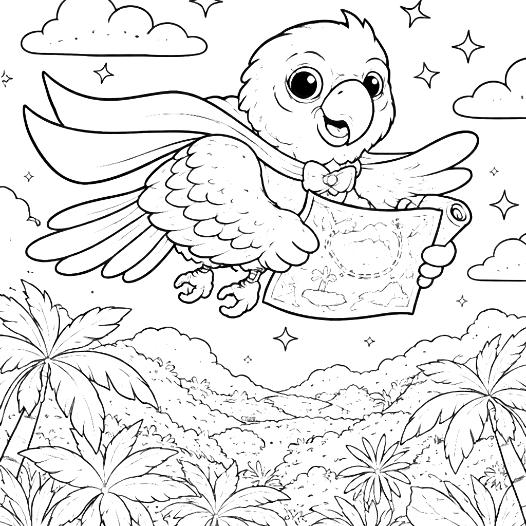 Coloriage d'un perroquet coloré en super-héros – coloriage à imprimer