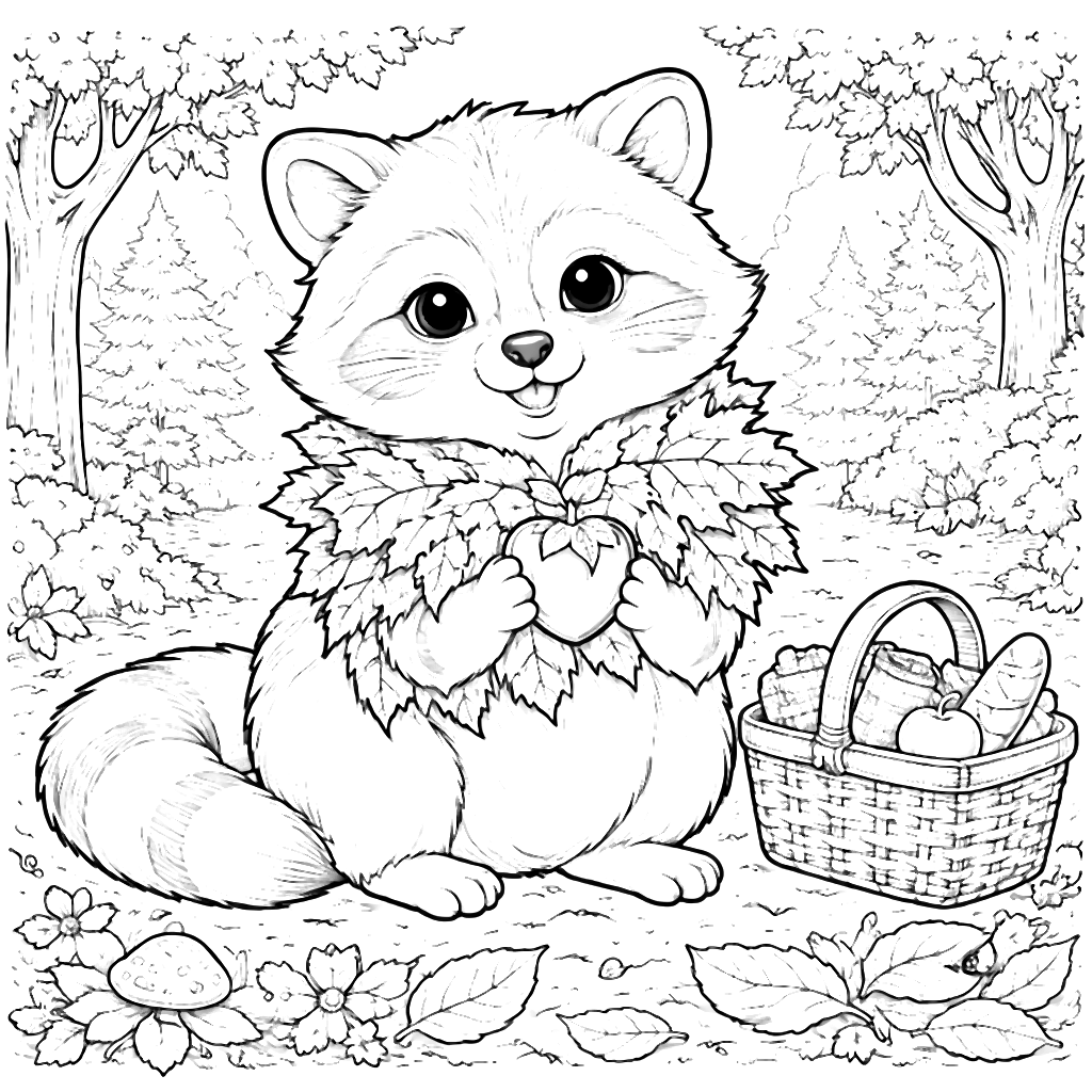 Coloriage d'un raton laveur joyeux dans les bois – coloriage à imprimer