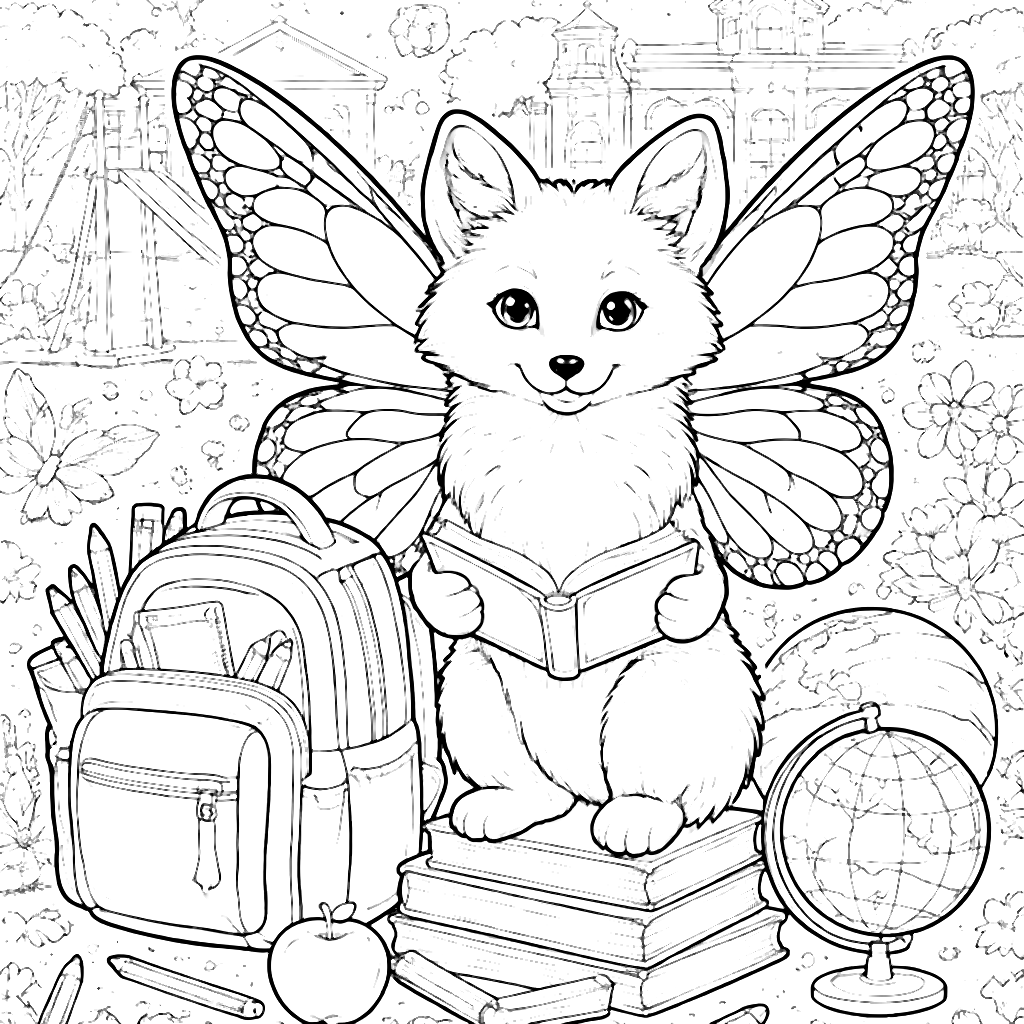 Coloriage d'un renard sage avec des ailes de papillon – coloriage à imprimer