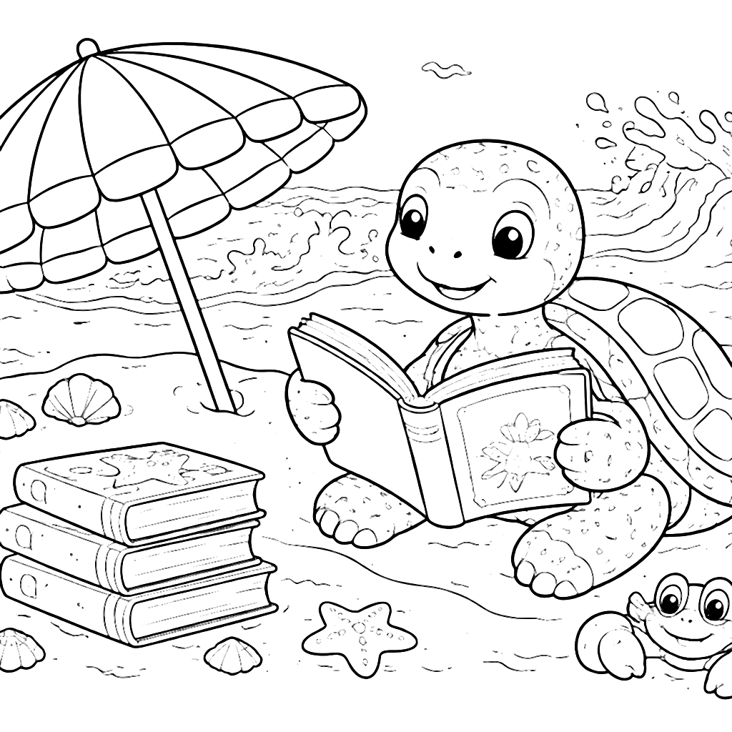 Coloriage d'une tortue de mer amicale sur la plage – coloriage à imprimer