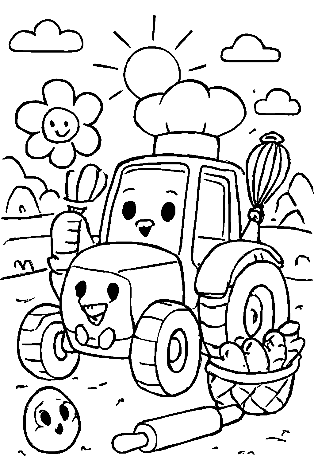 Coloriage de cuisine avec un tracteur de cuisson – coloriage à imprimer