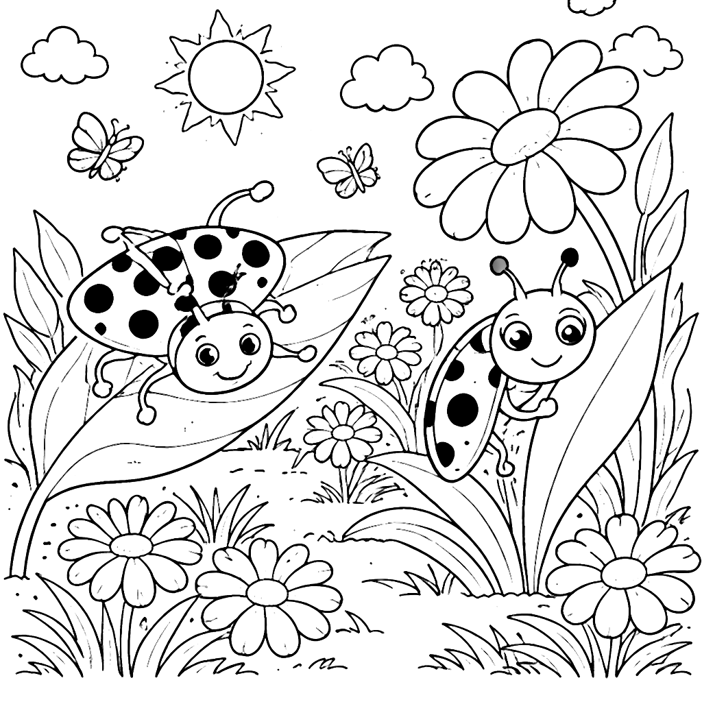 Coloriage de deux coccinelles amicales à imprimer – coloriage à imprimer