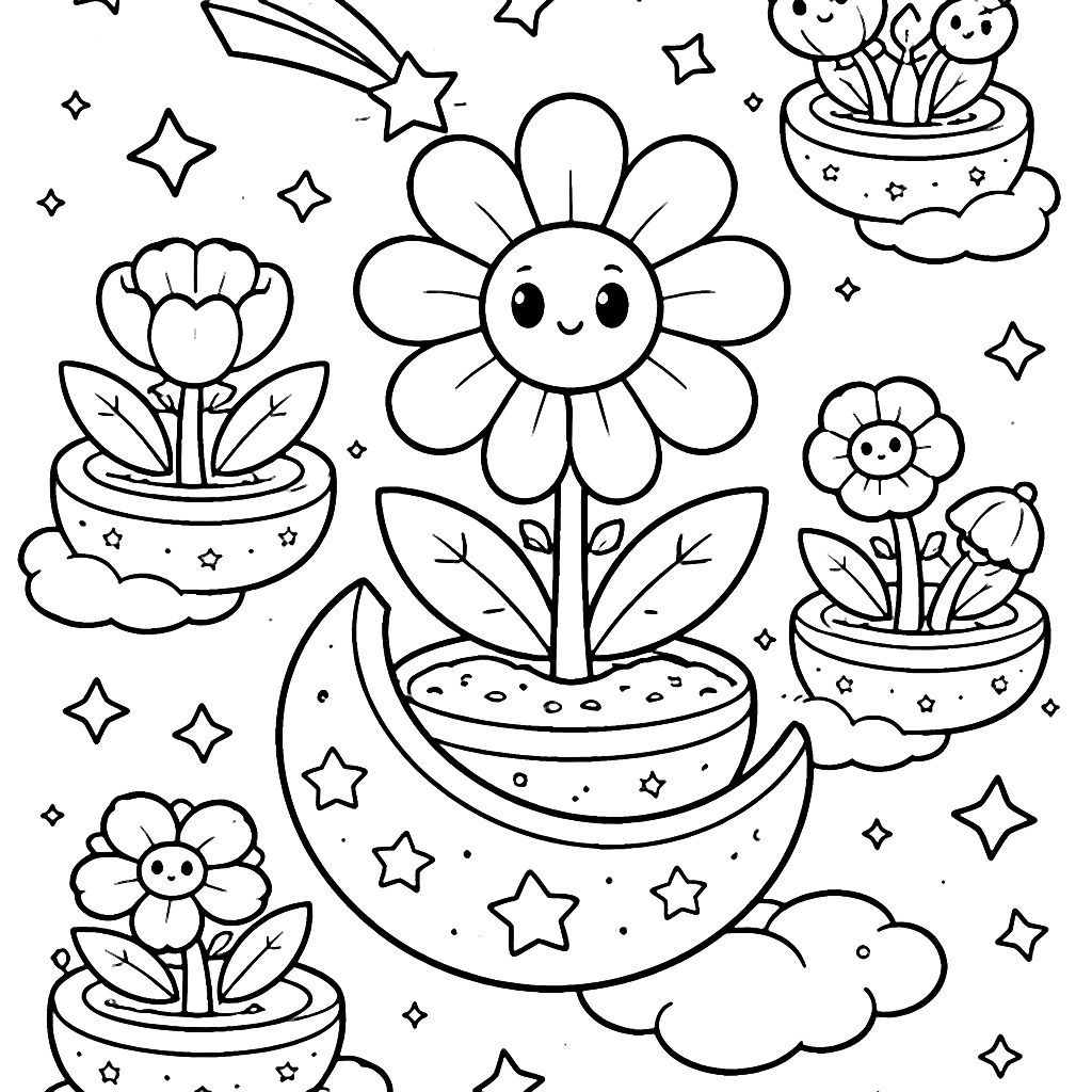 Coloriage de Fleurs dans un Jardin Céleste – coloriage à imprimer