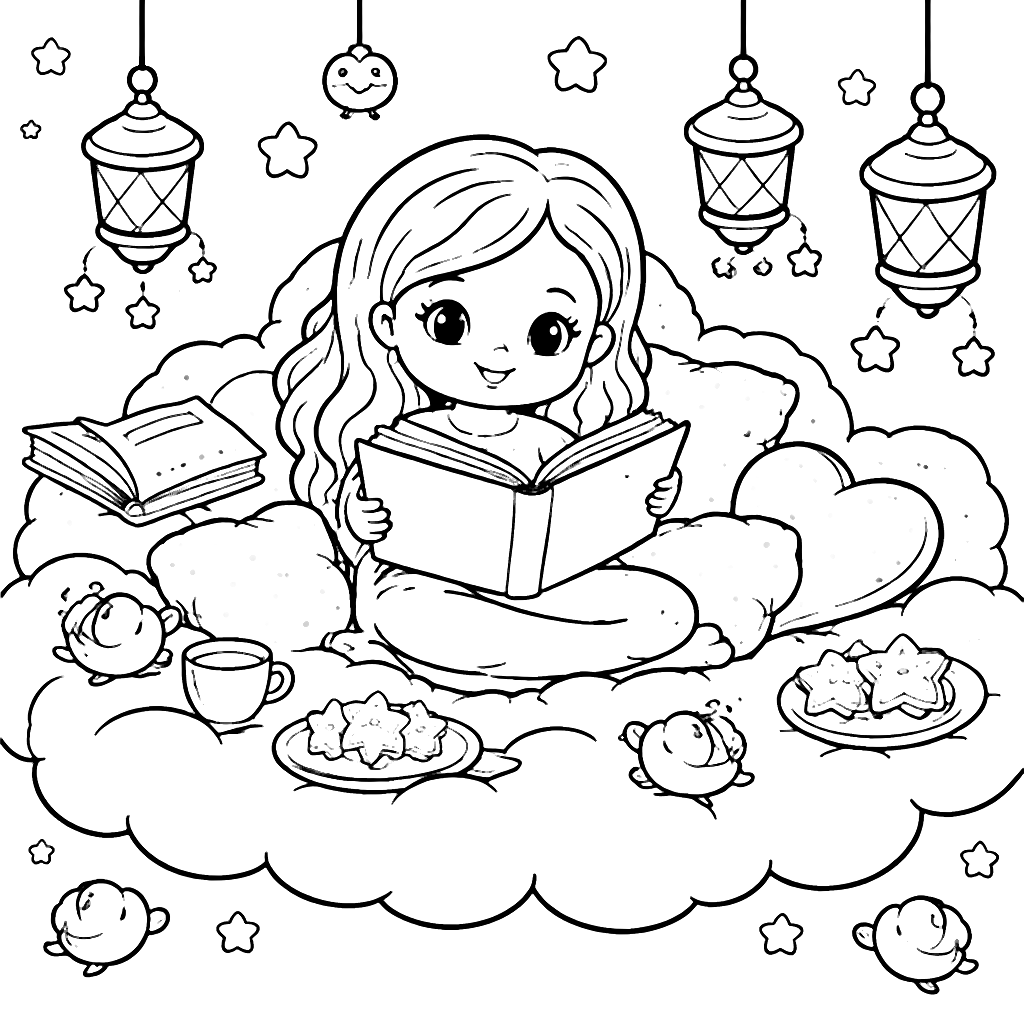 Coloriage de la fête des mères dans un nuage magique – coloriage à imprimer