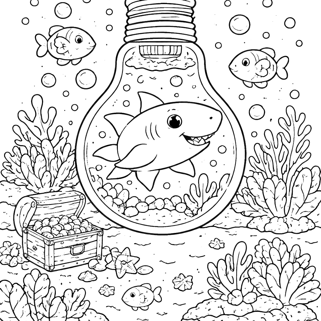 Coloriage de requin dans une ampoule sous-marine – coloriage à imprimer