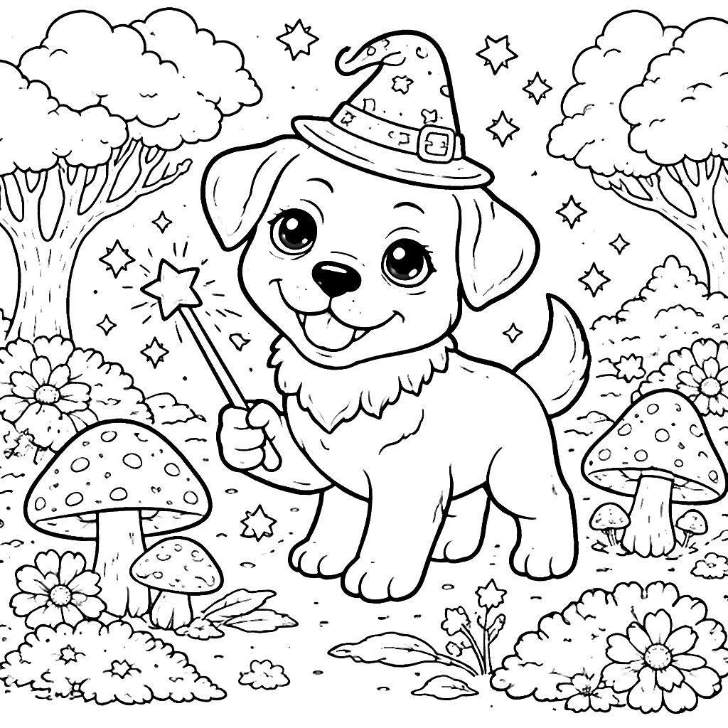 Coloriage de Rottweiler avec un chapeau de sorcier