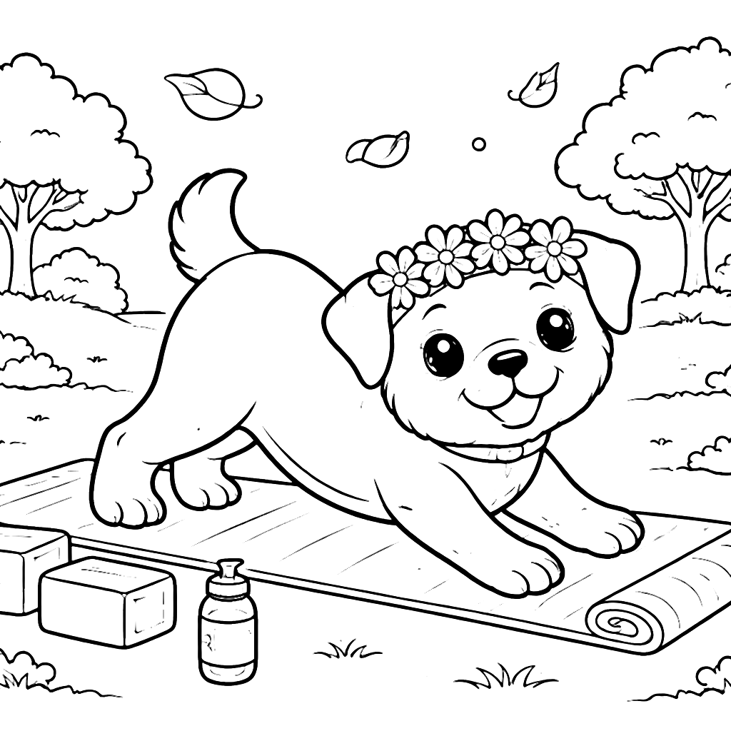 Coloriage de Rottweiler en pleine séance de yoga – coloriage à imprimer
