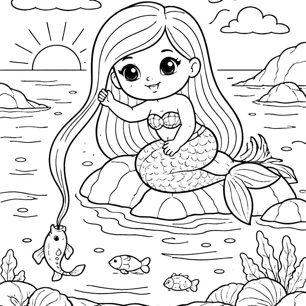 Coloriage de sirènes au bord de la mer – coloriage à imprimer