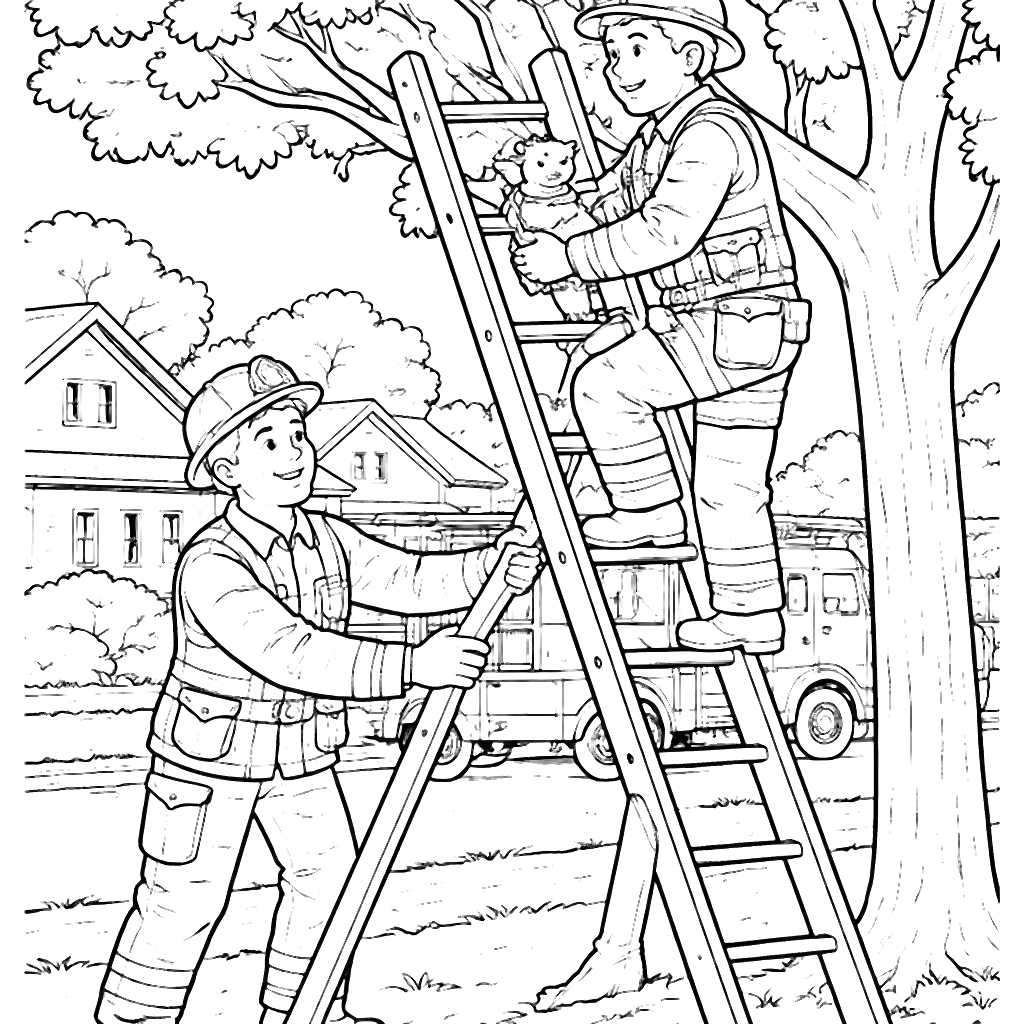 Coloriage de super-héros sauvant un chaton – coloriage à imprimer