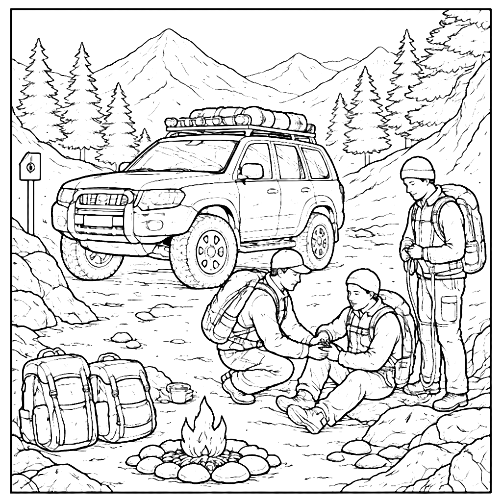 Coloriage de véhicule utilitaire sportif en pleine nature – coloriage à imprimer