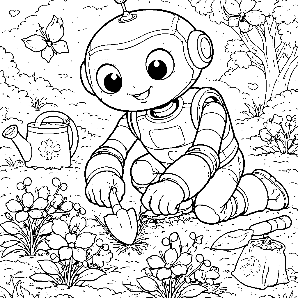 Coloriage Robot Jardinier Amical – coloriage à imprimer