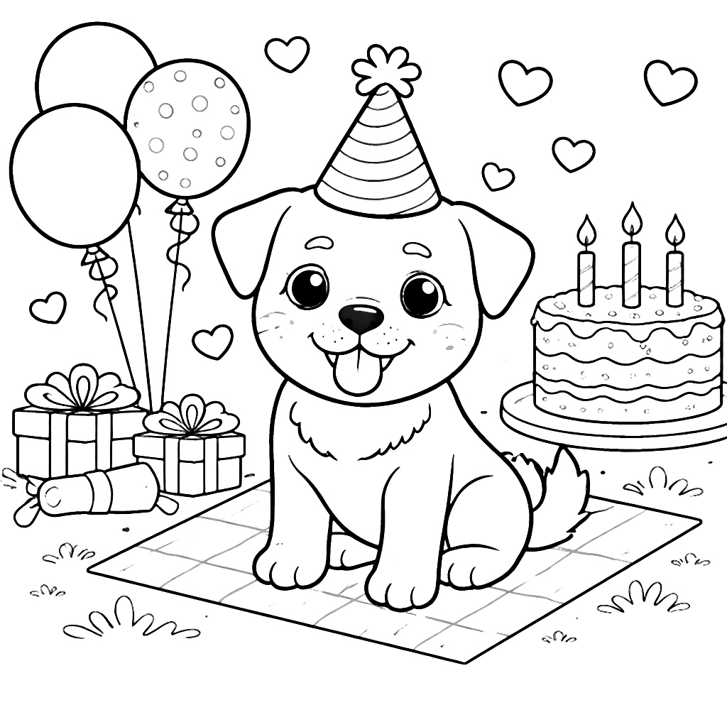 Coloriage Rottweiler en fête avec chapeau coloré