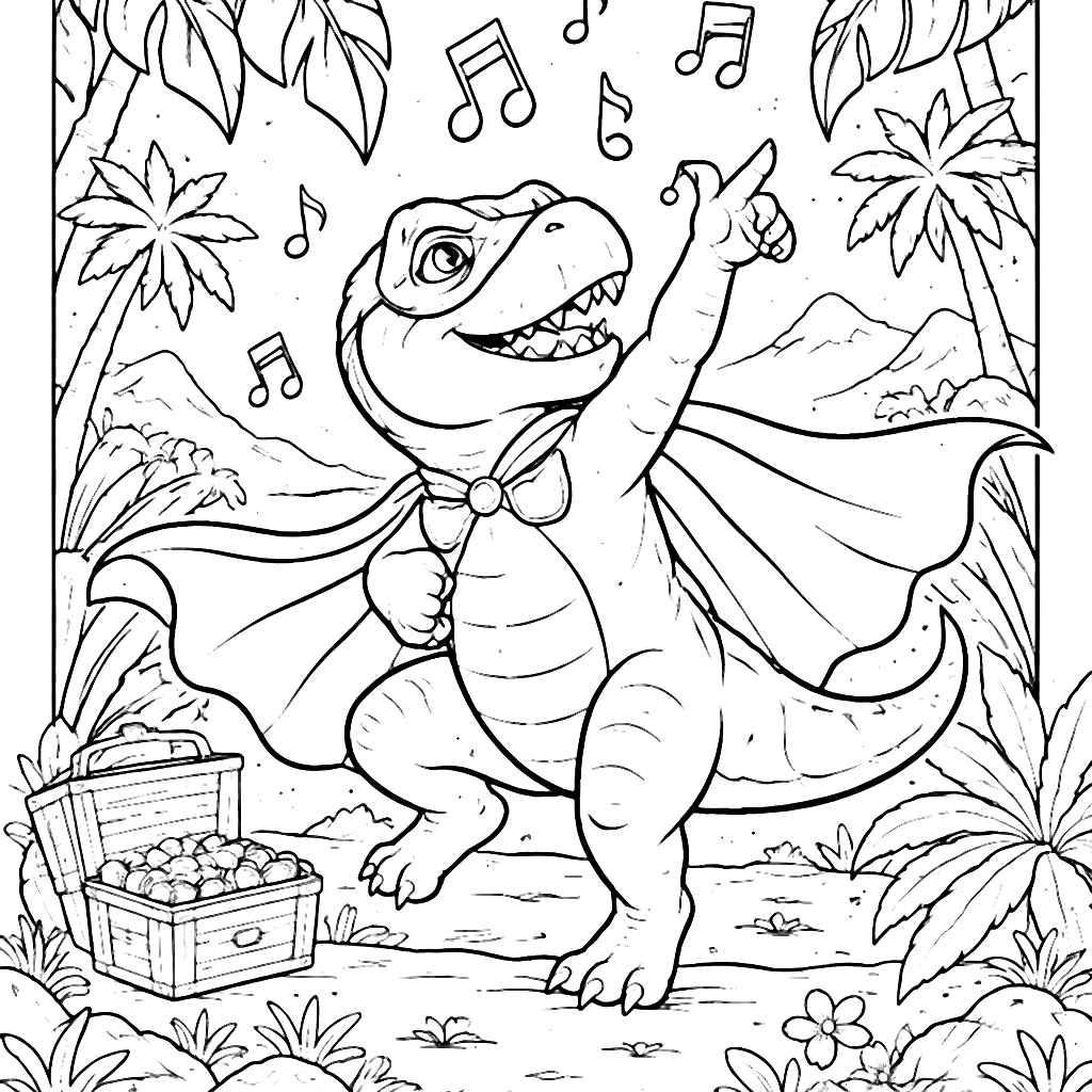 Dino dansant : Coloriage de super-héros à imprimer – coloriage à imprimer