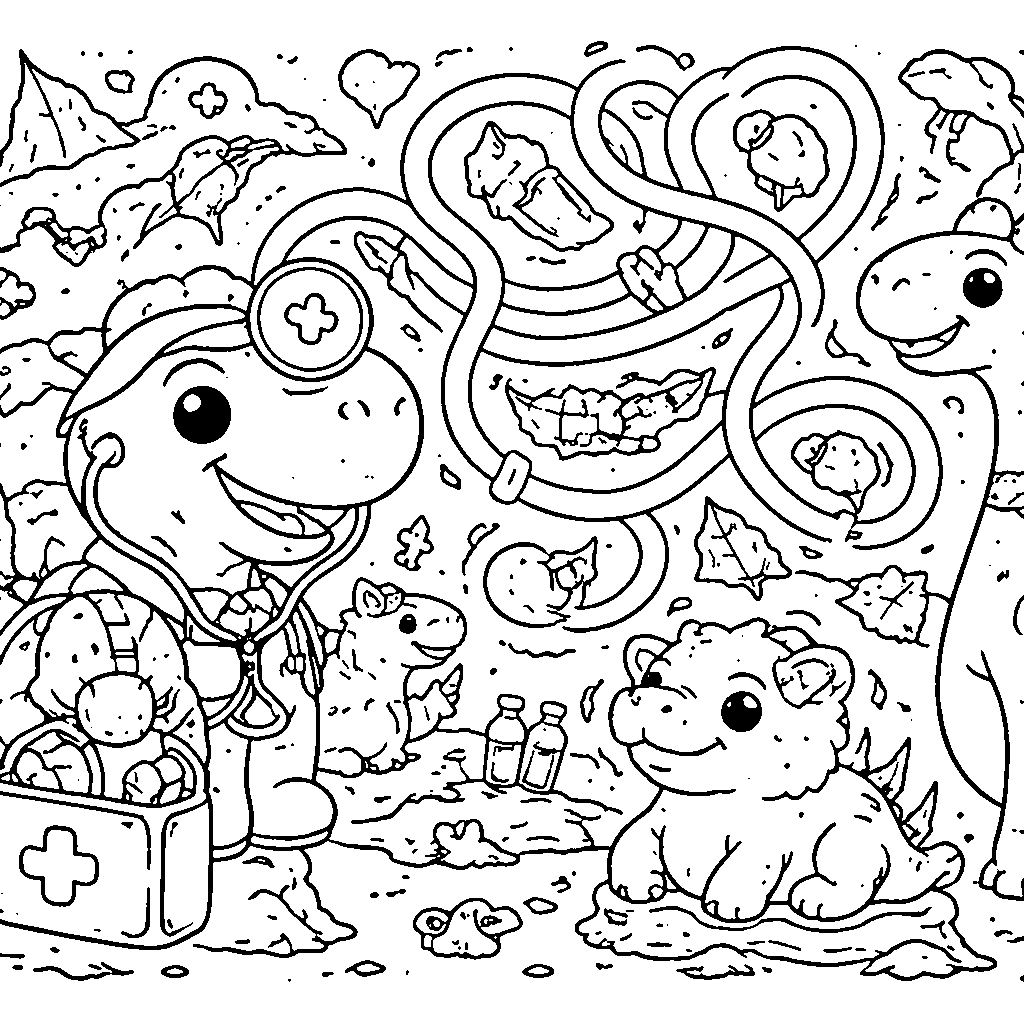 Le Docteur Dinosaure Courageux – coloriage à imprimer