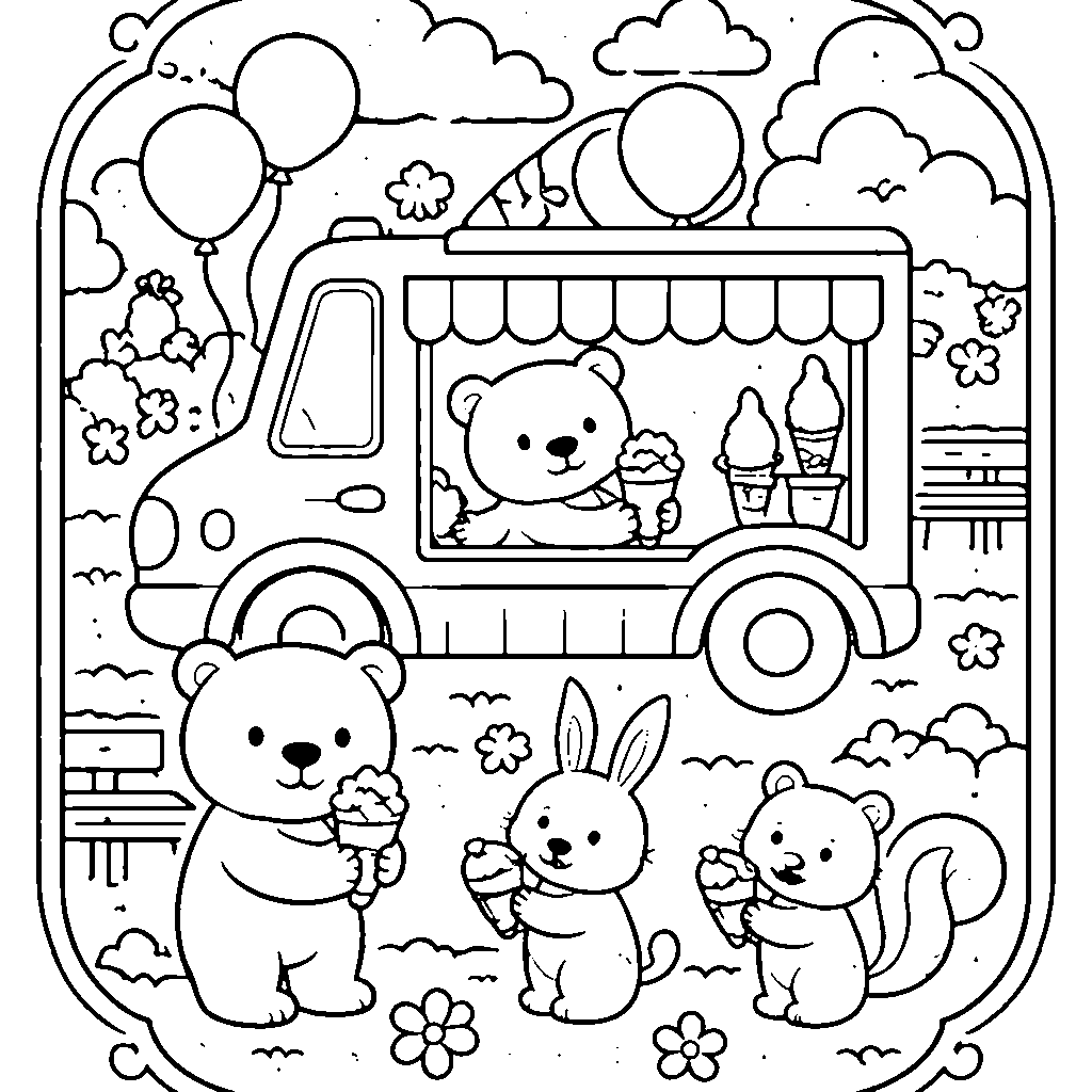 Coloriage de camion de glace amical – coloriage à imprimer