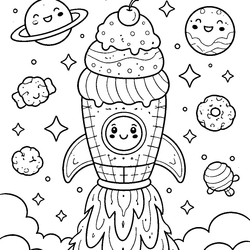 Page de coloriage de fusée amicale – coloriage à imprimer