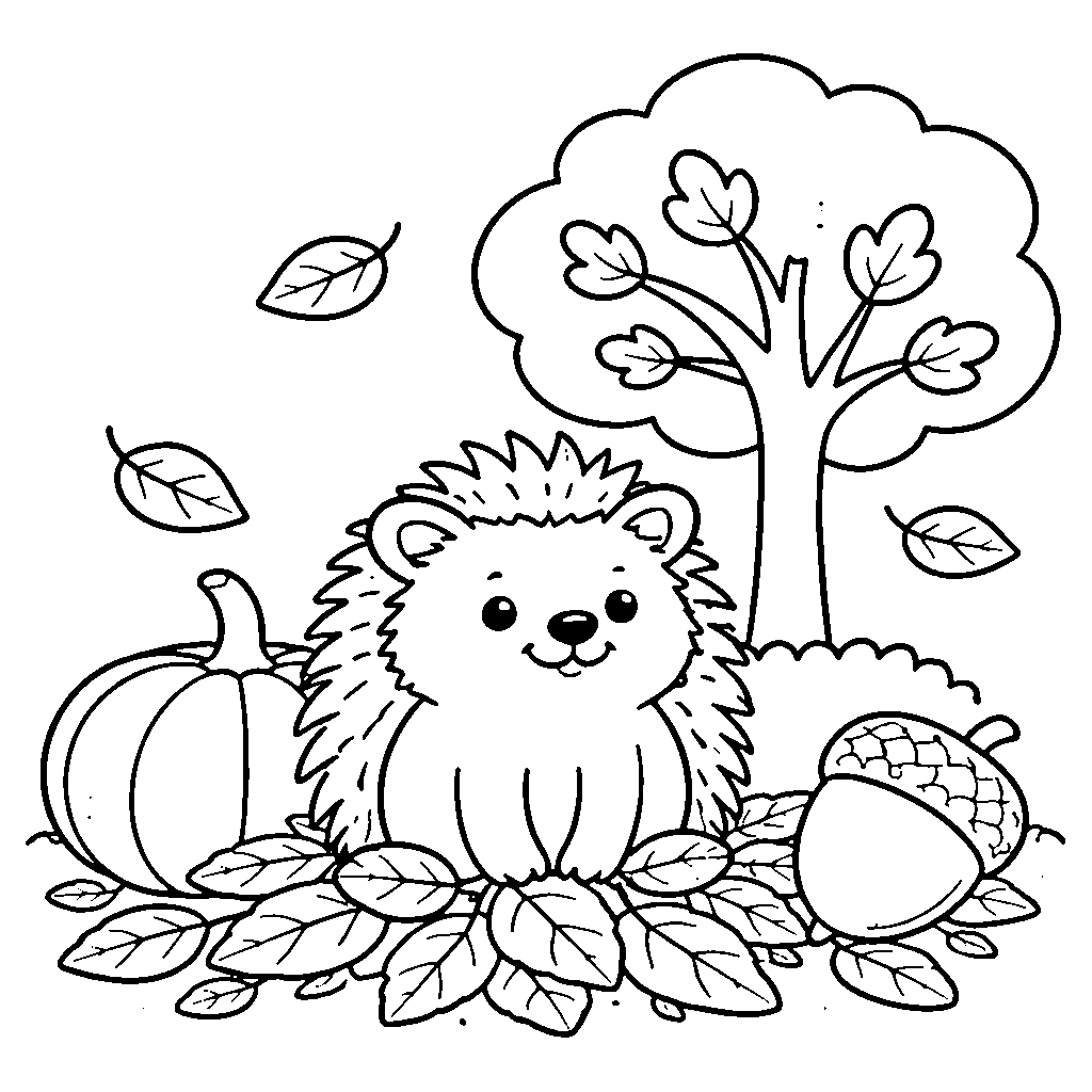 Hérisson joyeux dans les feuilles – coloriage à imprimer