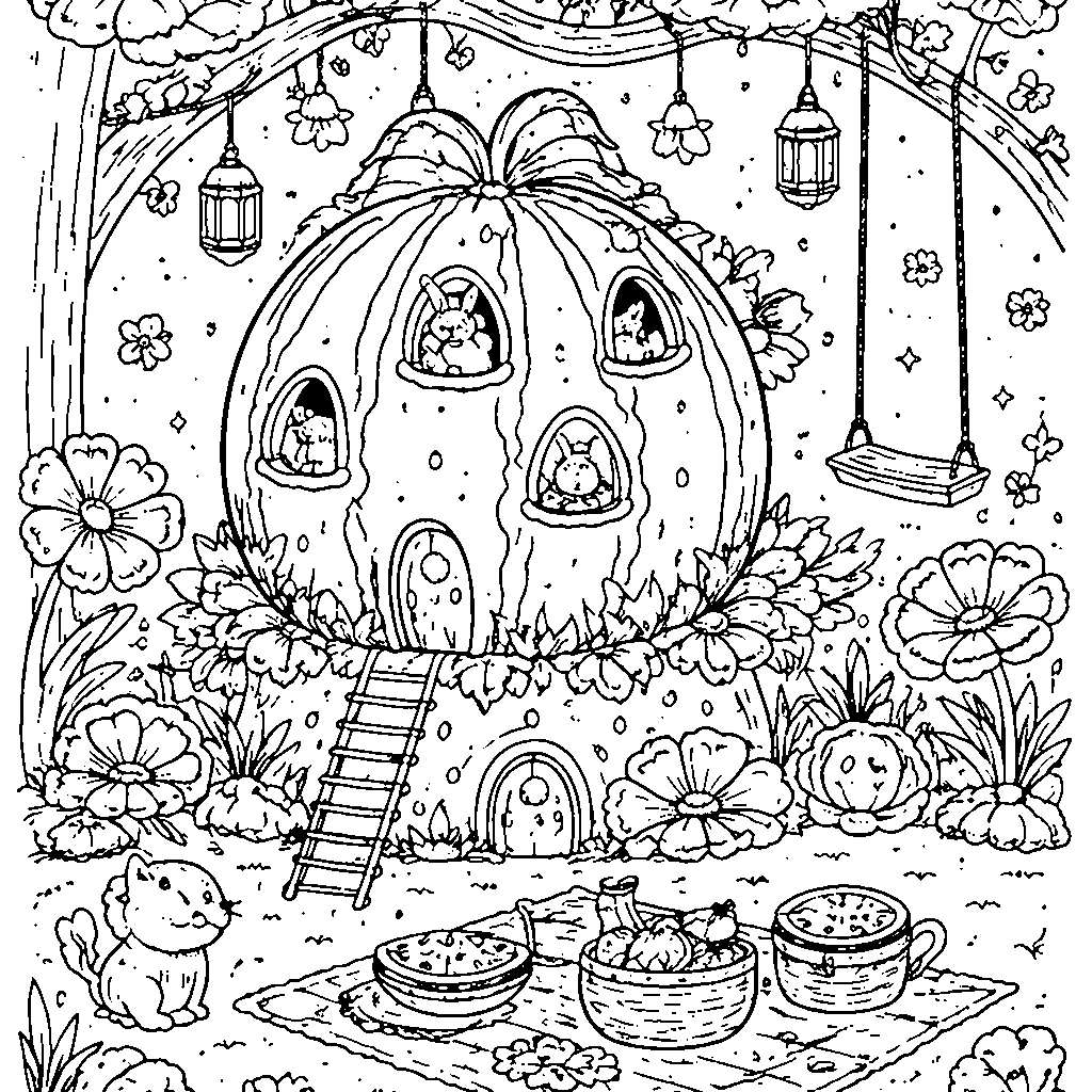 Une maison dans les arbres magique – coloriage à imprimer