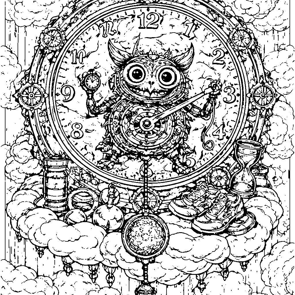 Monstre Gardien du Temps : Coloriage Amusant