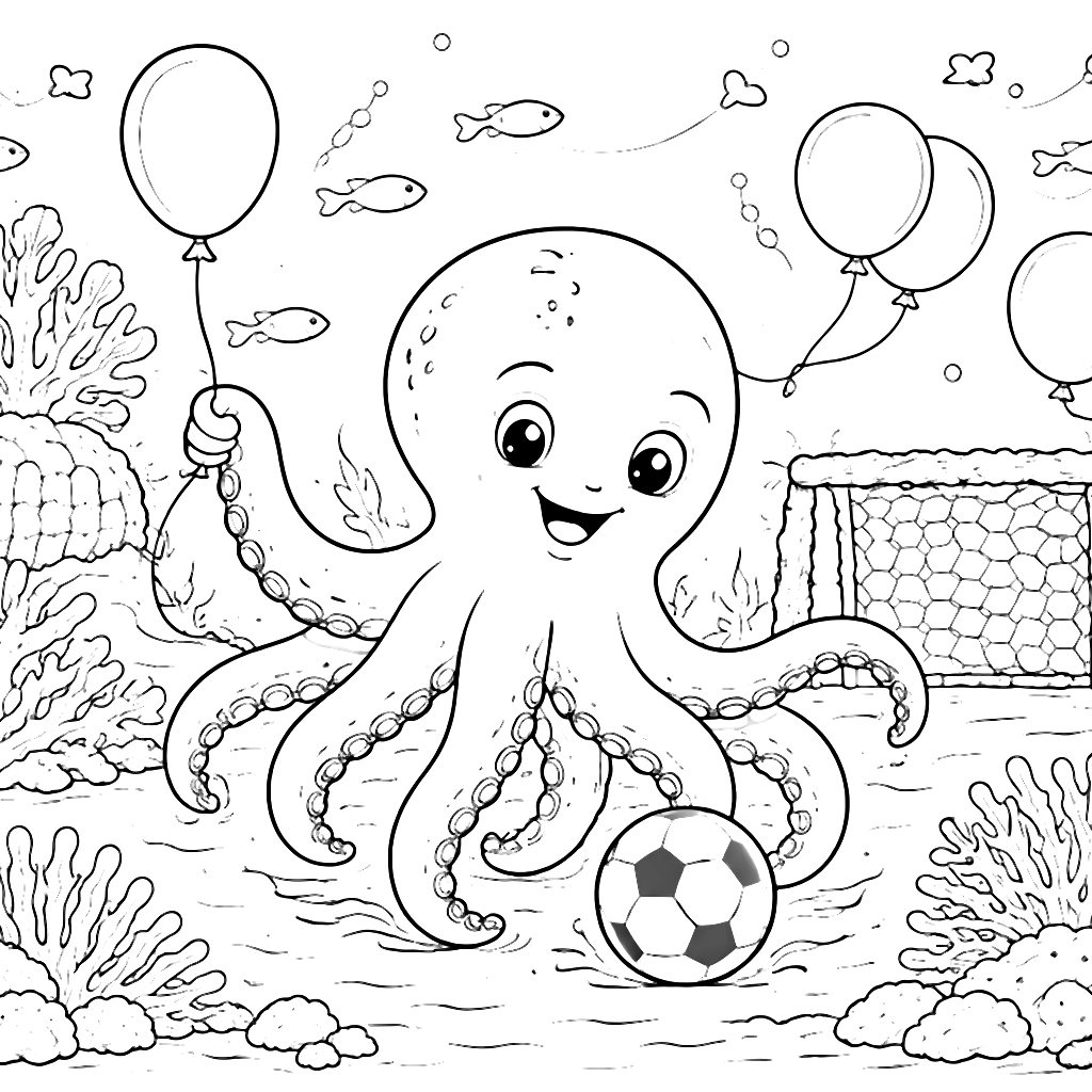 Octopus joueur de foot à colorier – coloriage à imprimer
