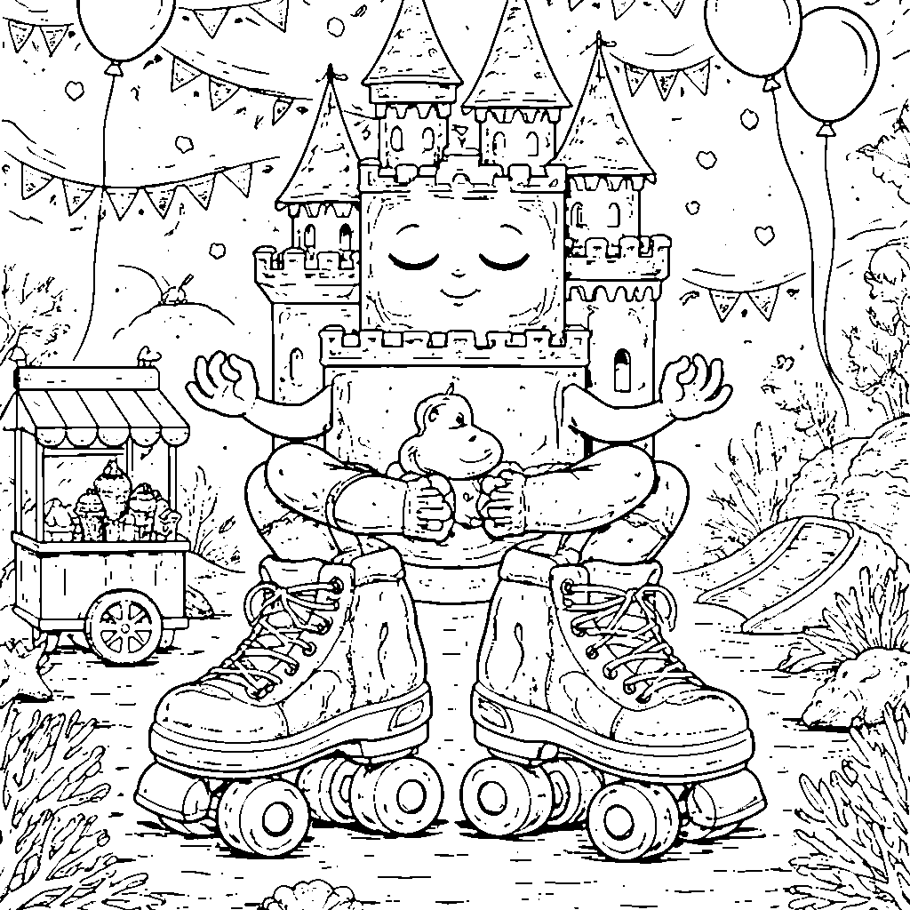 Patinage à roulettes au château enchanté – coloriage à imprimer