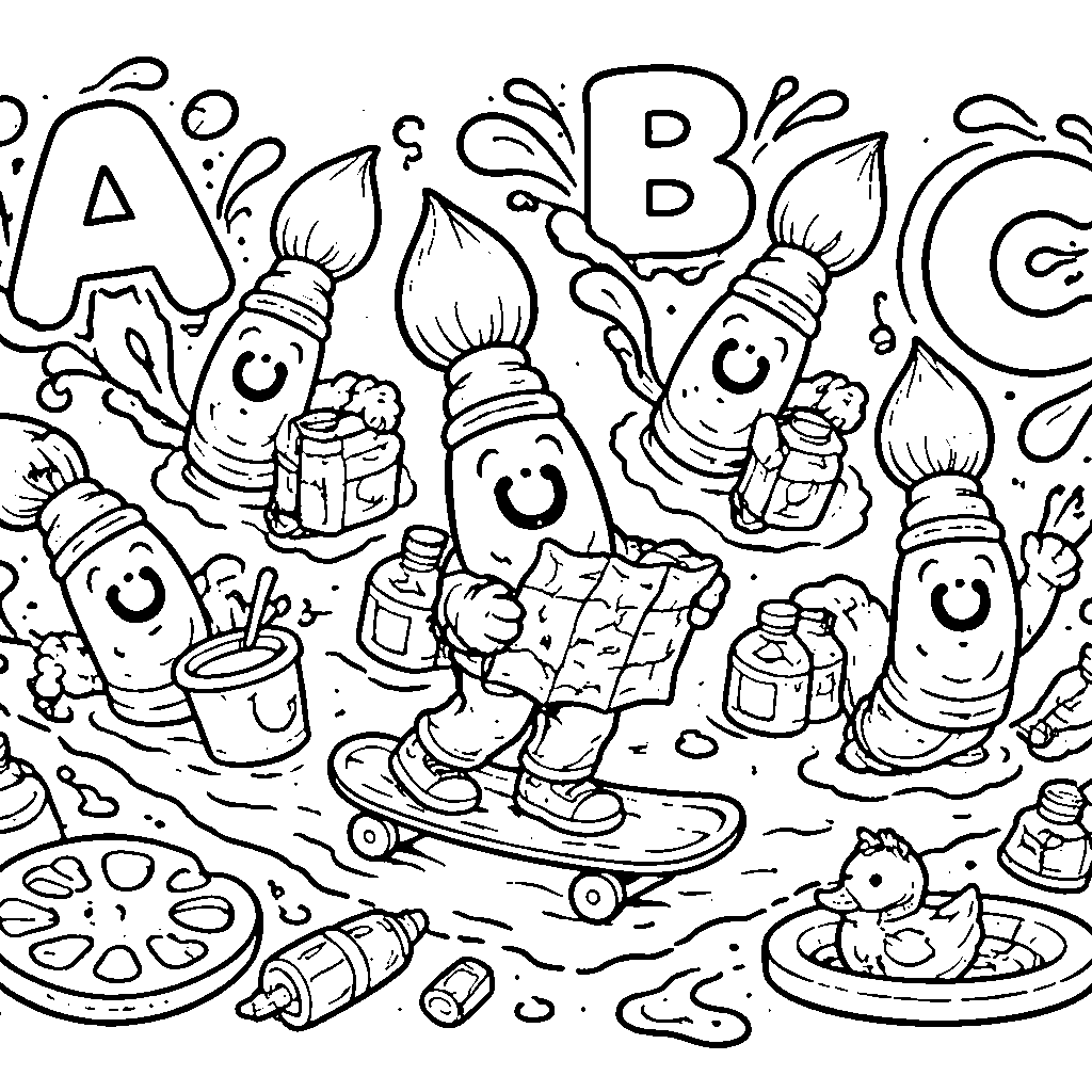 Les Pinceaux Joyeux de l'Alphabet – coloriage à imprimer