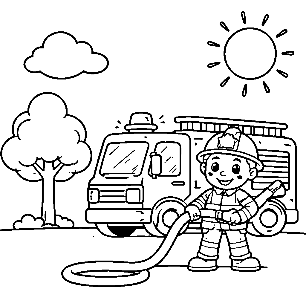 Pompier près du camion de pompiers