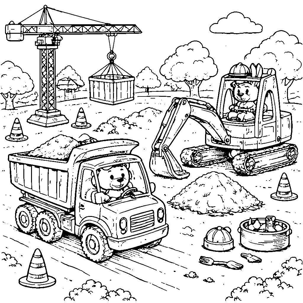 Un chantier joyeux avec une équipe animale drôle