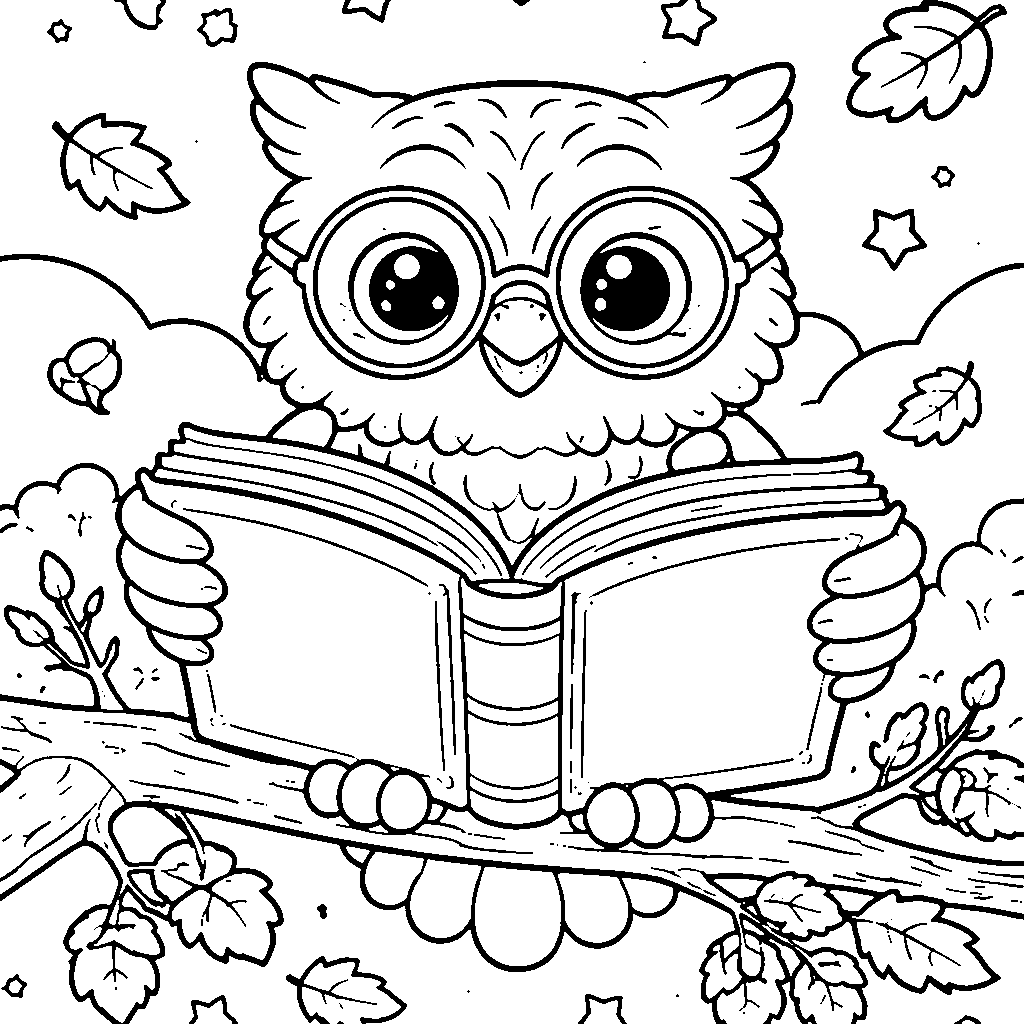 Un hibou sage portant des lunettes – coloriage à imprimer