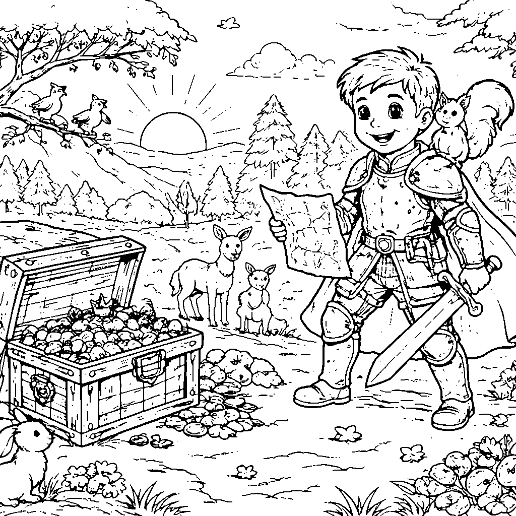 Un jeune chevalier courageux avec son écureuil