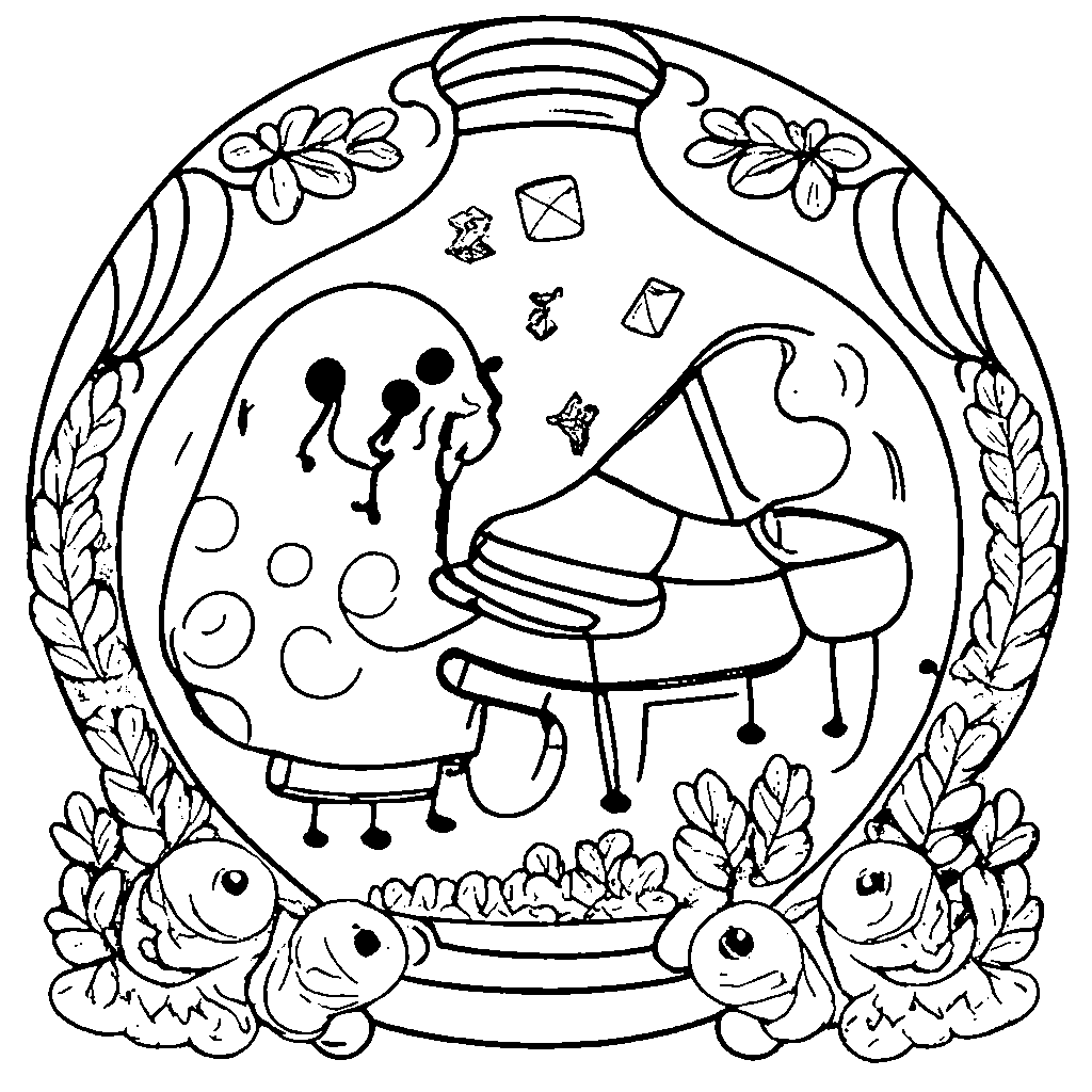 Un magnifique morse jouant au piano sous-marin – coloriage à imprimer