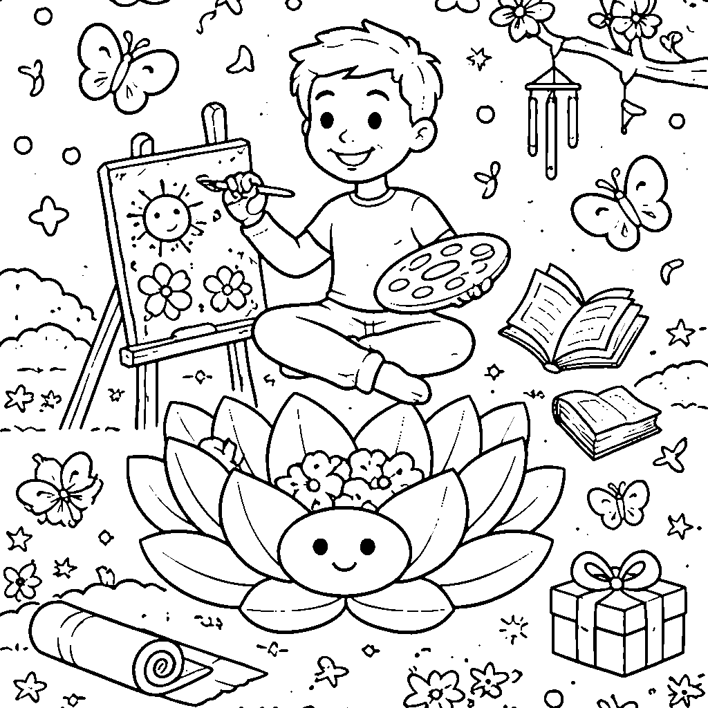 Un papa méditant dans un jardin – coloriage à imprimer