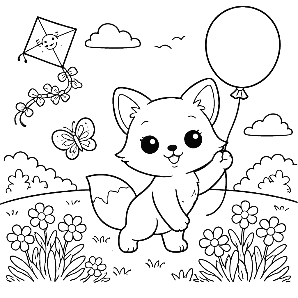 Un renard joueur avec un ballon coloré à colorier – coloriage à imprimer