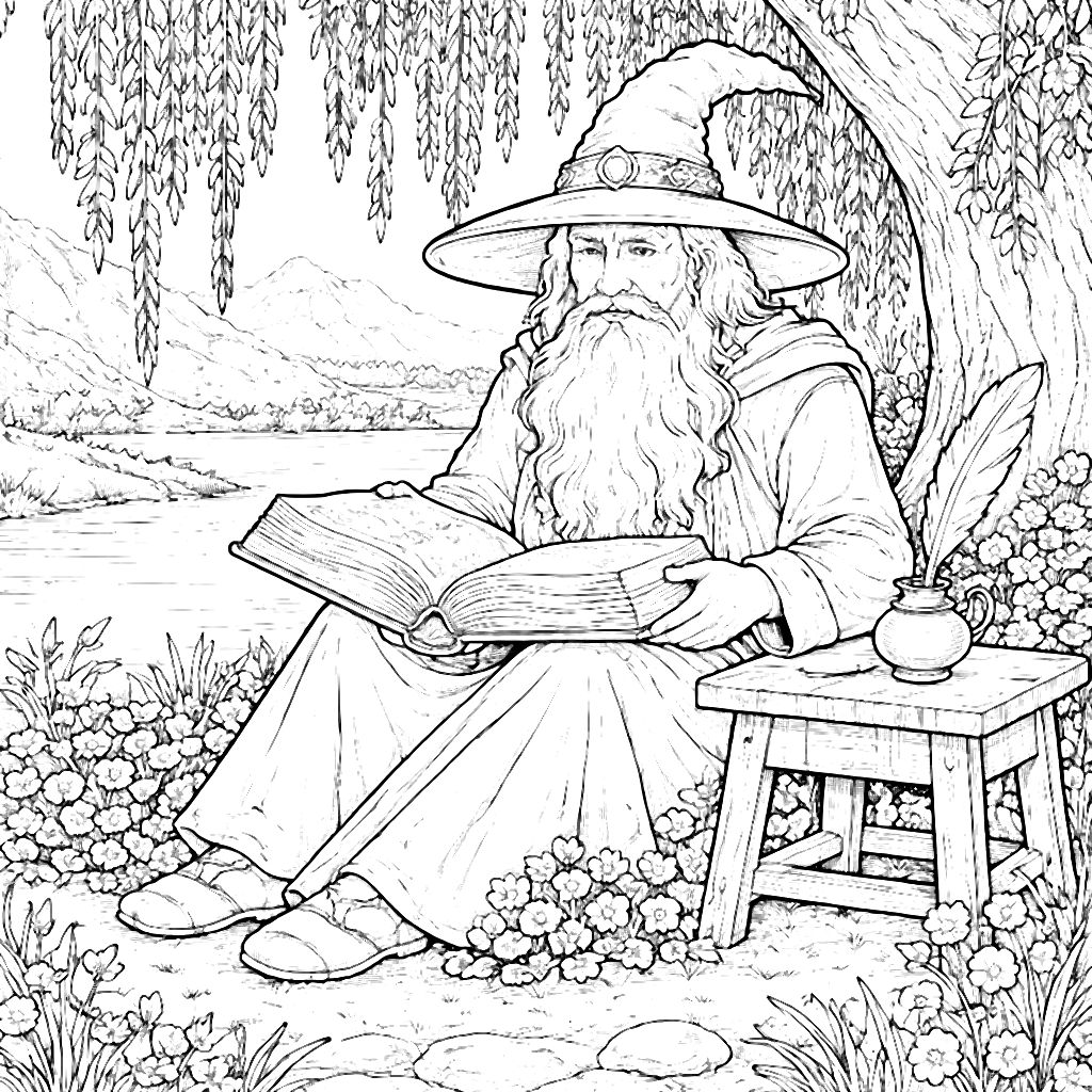 Un sage vieux sorcier à colorier - Page imprimable – coloriage à imprimer