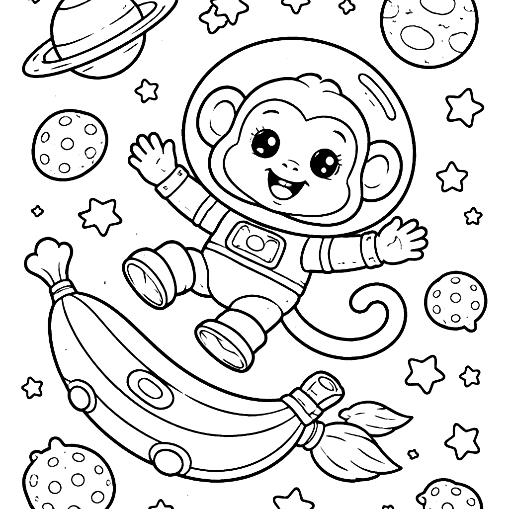Un singe ludique dans l'espace à colorier – coloriage à imprimer
