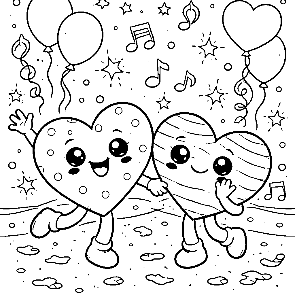 Une paire de cœurs dansants – coloriage à imprimer