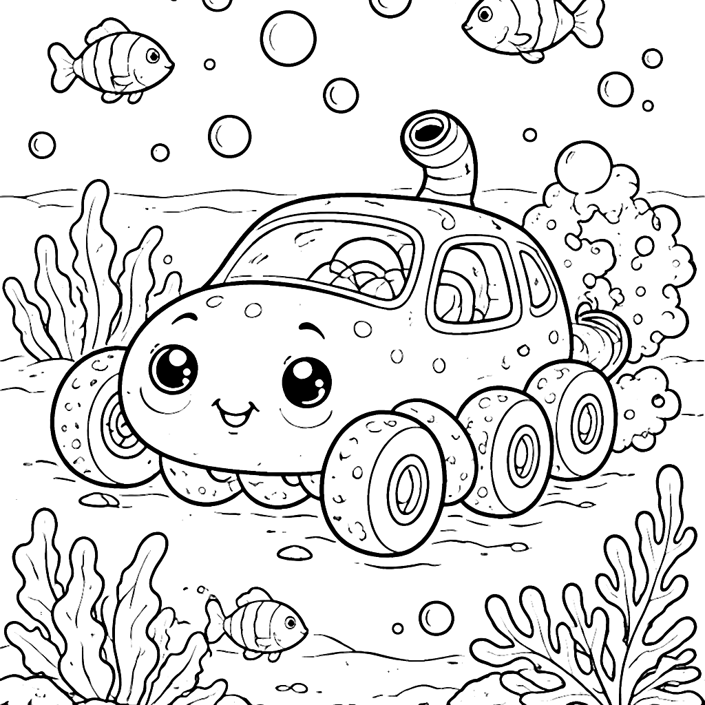 Une voiture pieuvre originale à colorier – coloriage à imprimer